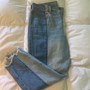 Two-tone cut off jeans